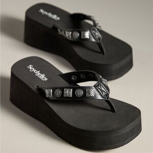 Seychelles Skyscraper Platform Flip Flops with Silver Studs